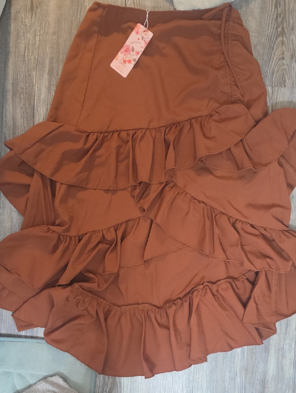 SHEIN Rust Ruffle High-Low Skirt